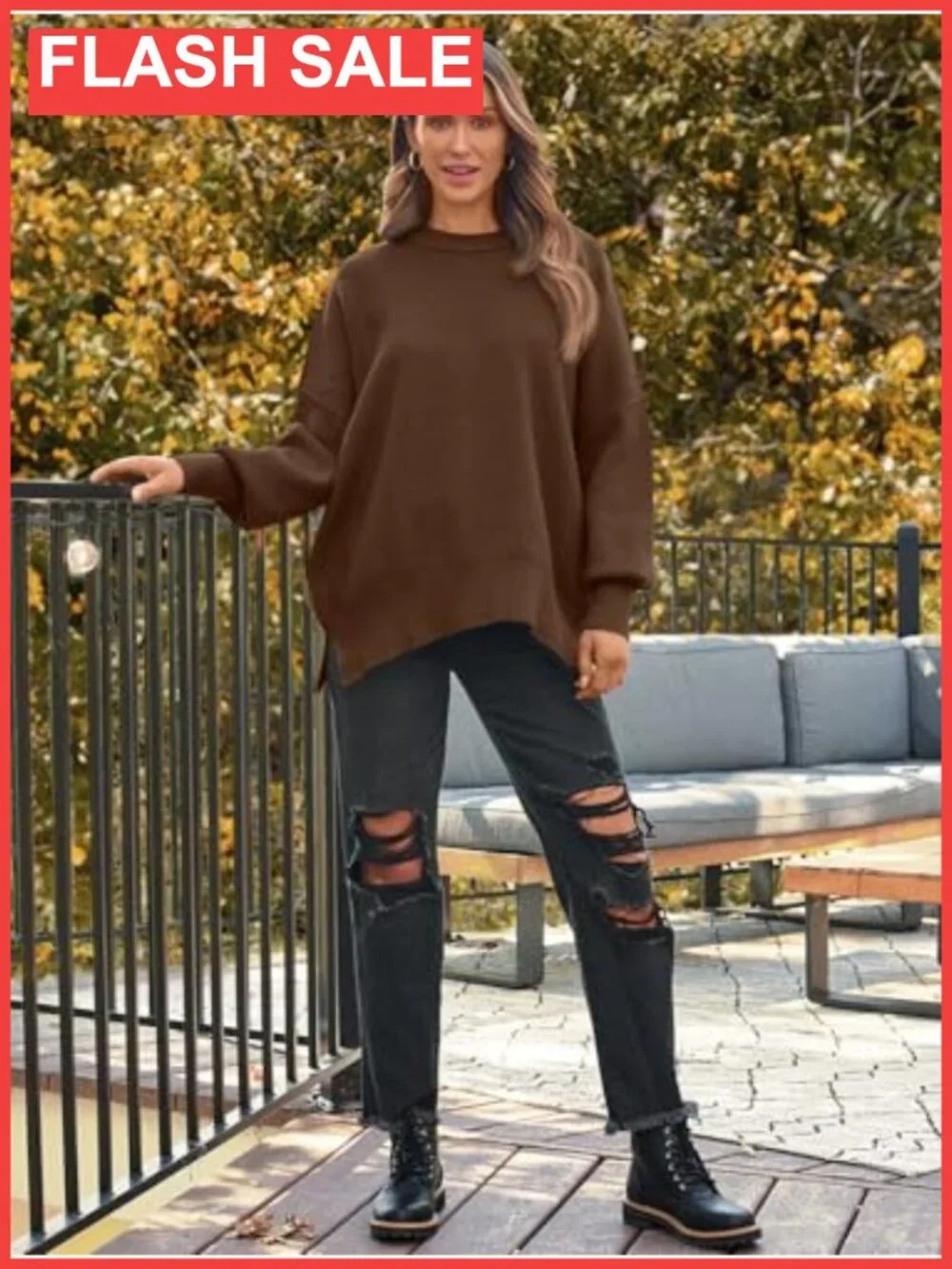 Oversized Crewneck Long Sleeve Sweater Pullover Seam Tunic